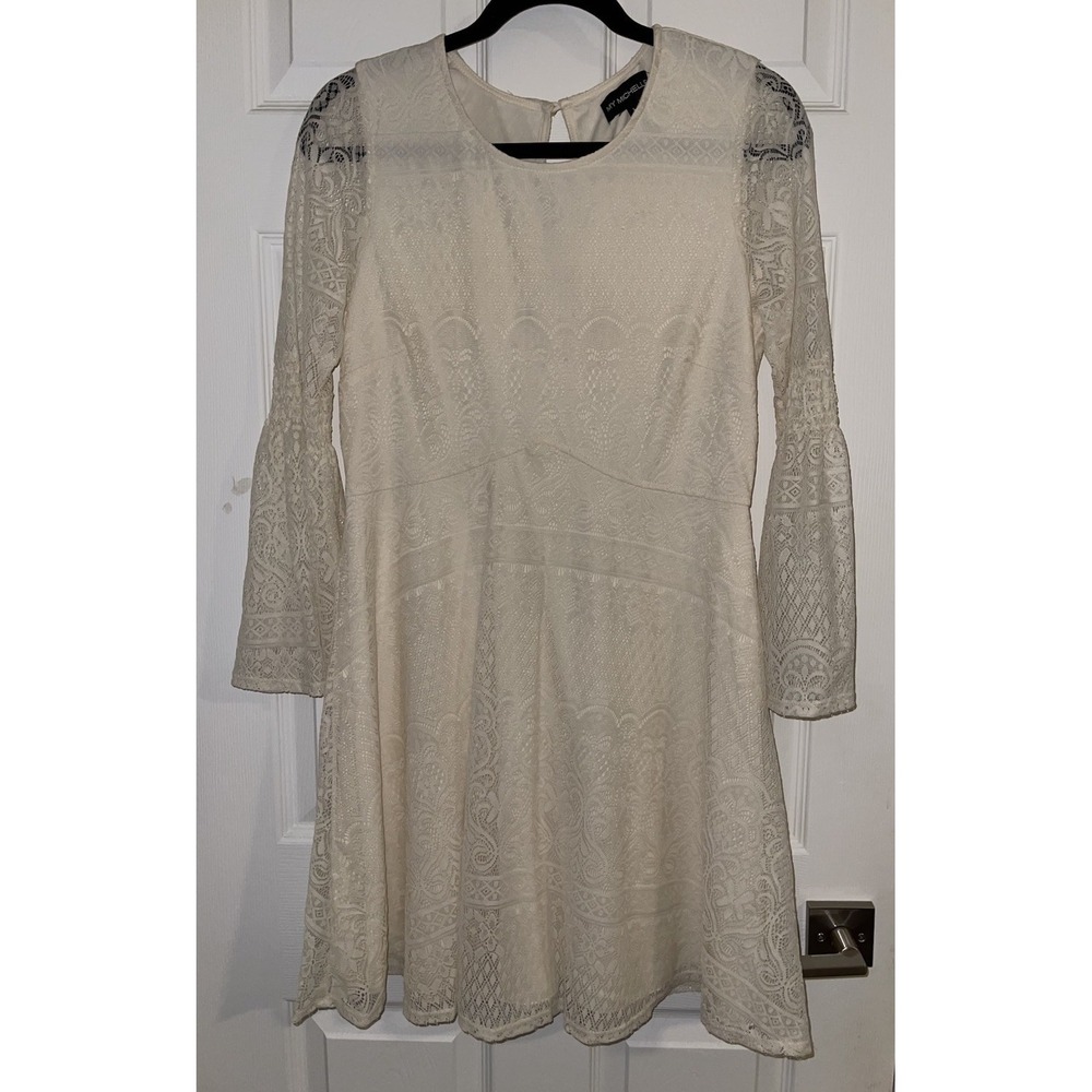 My Michell's Y2K All Over Lace Dress Cream Large Bell sleeve Fairy cottage core